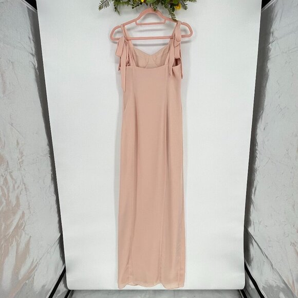 BHLDN Blush Womens Size 8 Anthropologie Antonia Georgette Babydoll Dress Tie Bow - Picture 3 of 10